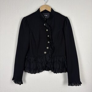 Apt 9 Size M Ruffle Military Jacket Victorian Vampy Black Asymmetric Button